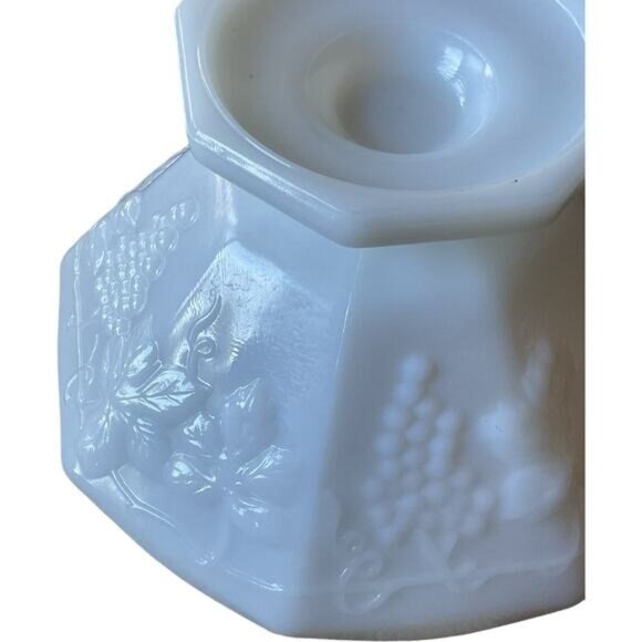 White Milk Glass Octagonal Grapevine Bowl - Picture 7 of 9